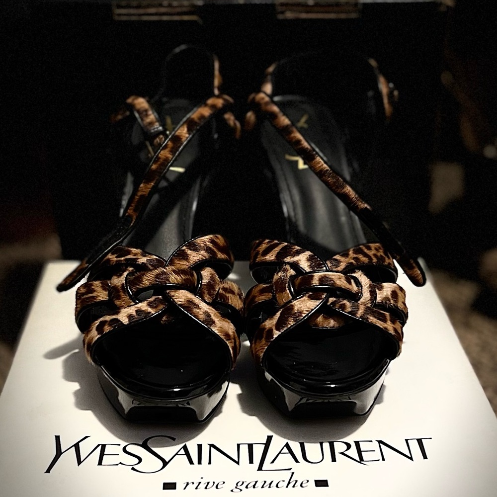 Vintage YSL Never Worn Tribute Sandal Heel Cheetah Print